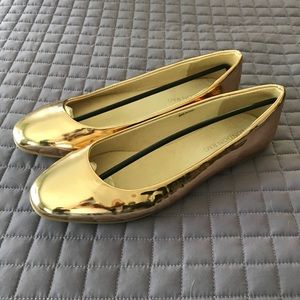 Rose Gold Metallic Patent Leather Ballet Flats, 9